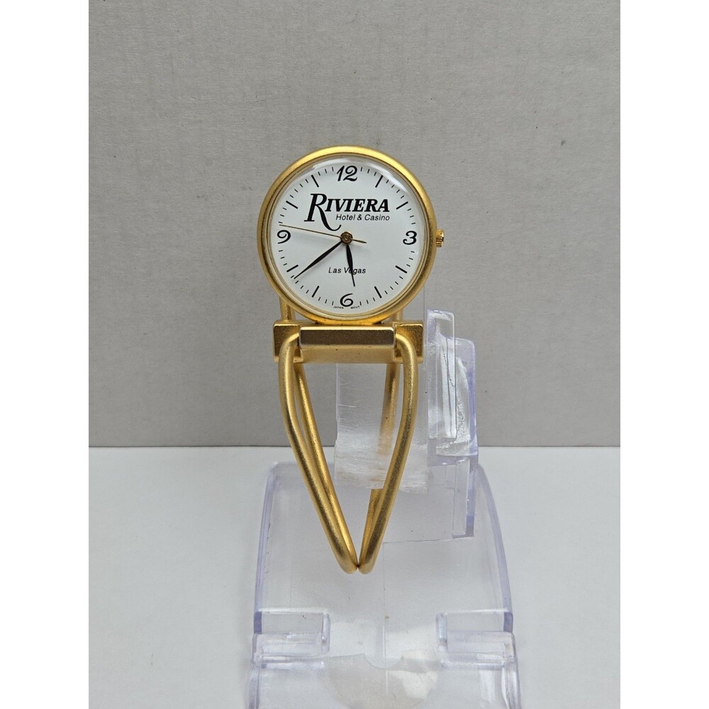 Vintage Riviera Hotel Casino Las Vegas Gold Tone Money Clip Watch New Battery
